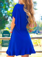 Cargar imagen en el visor de la galería, Blue V Neck Holiday Printed Swing Dresses
