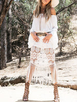 Cargar imagen en el visor de la galería, Boho Off Shoulder Lace Fringed Maxi Dress
