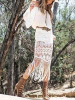 Cargar imagen en el visor de la galería, Boho Off Shoulder Lace Fringed Maxi Dress
