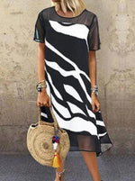 Cargar imagen en el visor de la galería, Black Casual Printed Short Sleeve Dresses
