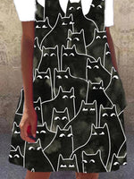 Cargar imagen en el visor de la galería, Black Crew Neck Short Sleeve Animal A-Line Dresses
