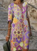 Cargar imagen en el visor de la galería, Casual Color Block Tunic V-Neckline A-line Dress
