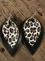 Load image into Gallery viewer, Black and Leopard Leather Earrings
