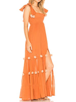 Cargar imagen en el visor de la galería, Bow Tie Strap High Slit Vacation Maxi Dress
