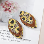 Load image into Gallery viewer, 3 Layered Sunflower and Leopard/stripe Leather Earrings
