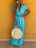 Cargar imagen en el visor de la galería, Bohemia V-Neck Polka Dot Elastic Waist Maxi Dress
