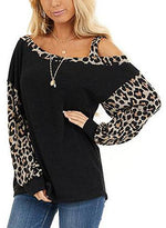 Load image into Gallery viewer, Anna's Leopard One-Shoulder Long Sleeve Casual T-Shirt
