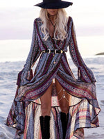 Cargar imagen en el visor de la galería, Bohemian V-Neck Printing Maxi Dress
