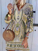 Cargar imagen en el visor de la galería, Bohemian V-neck Long Sleeve Printed Casual Dress
