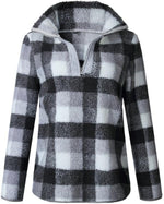 Load image into Gallery viewer, Band Collar Zipper Gingham Plaid Sweater/Sweatshirt
